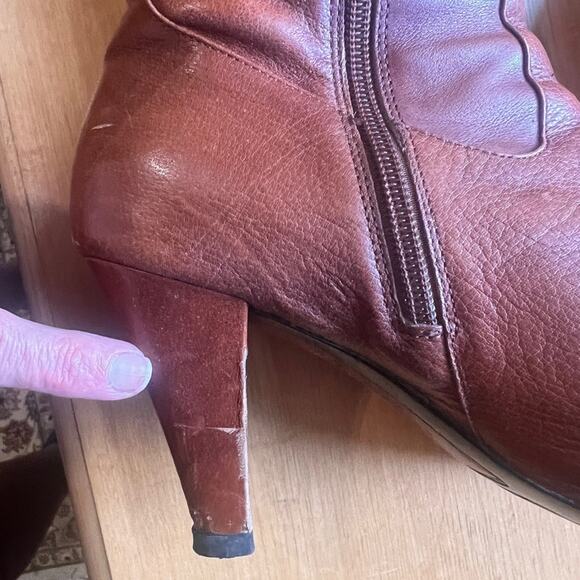 Bolo by BORN Tall Leather Brown High Heel Boots With Side Zipper.  Size 9. - Picture 12 of 15